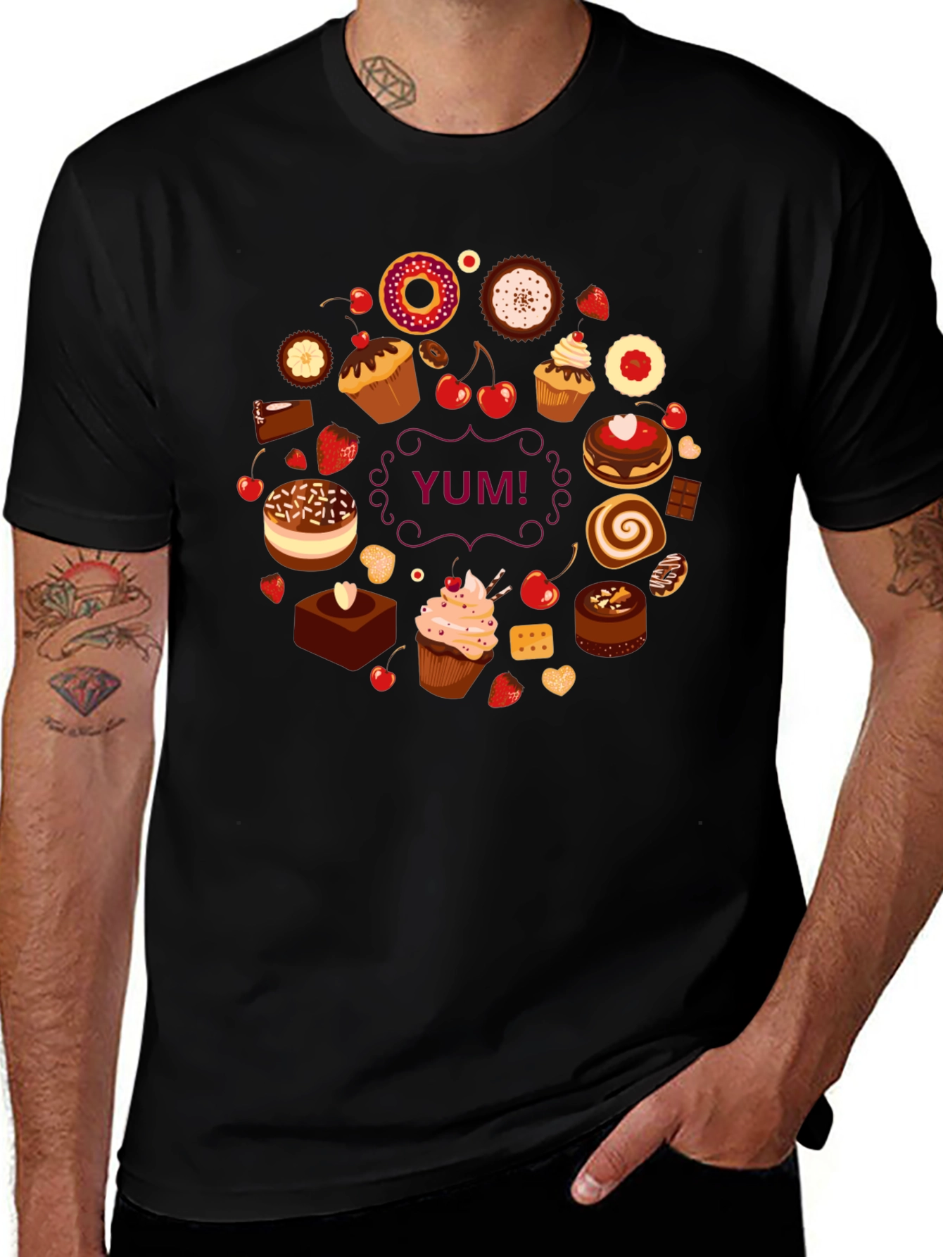 Sweet Treats Black T-Shirt - Yum!