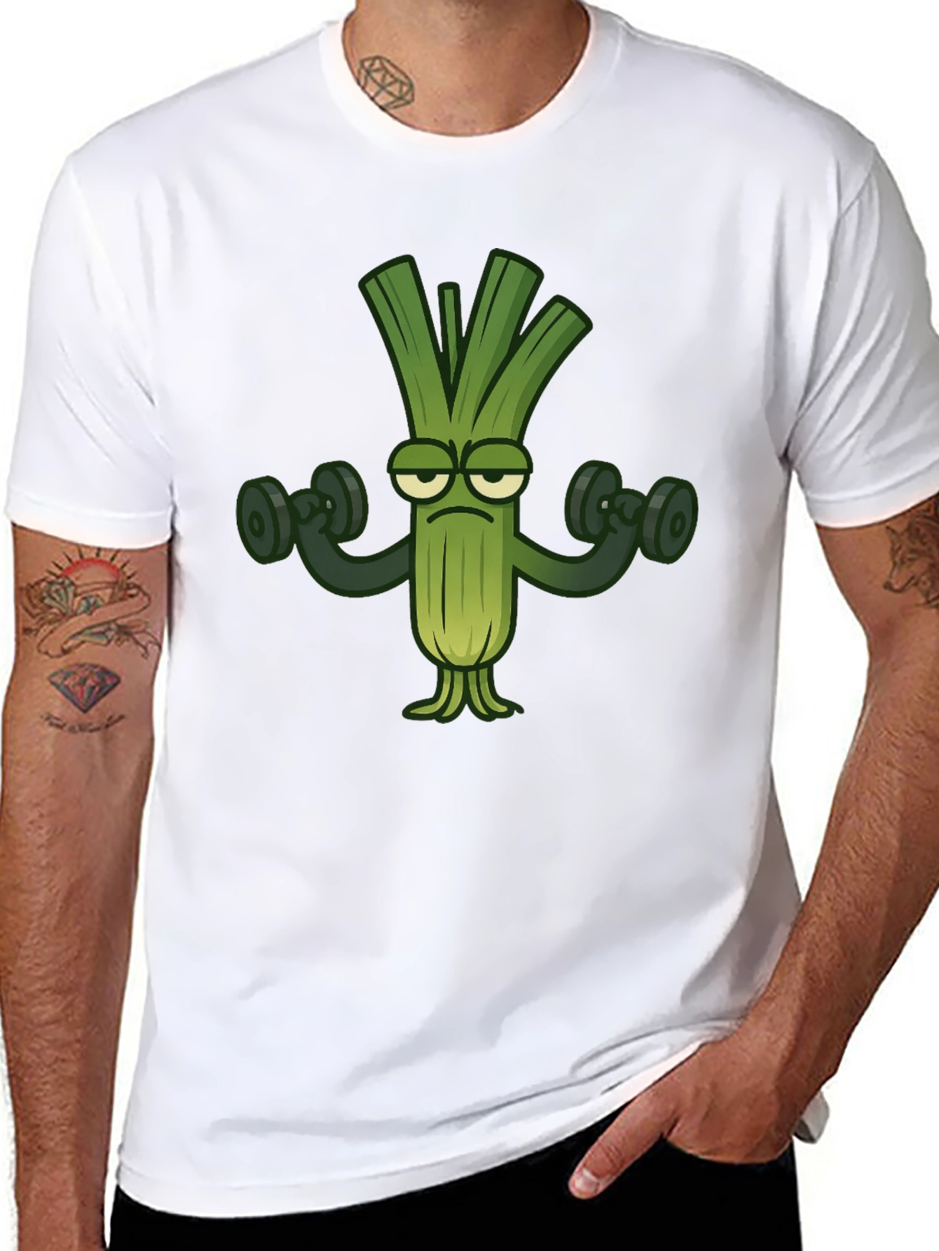 Funny Leek Lifting Weights T-Shirt