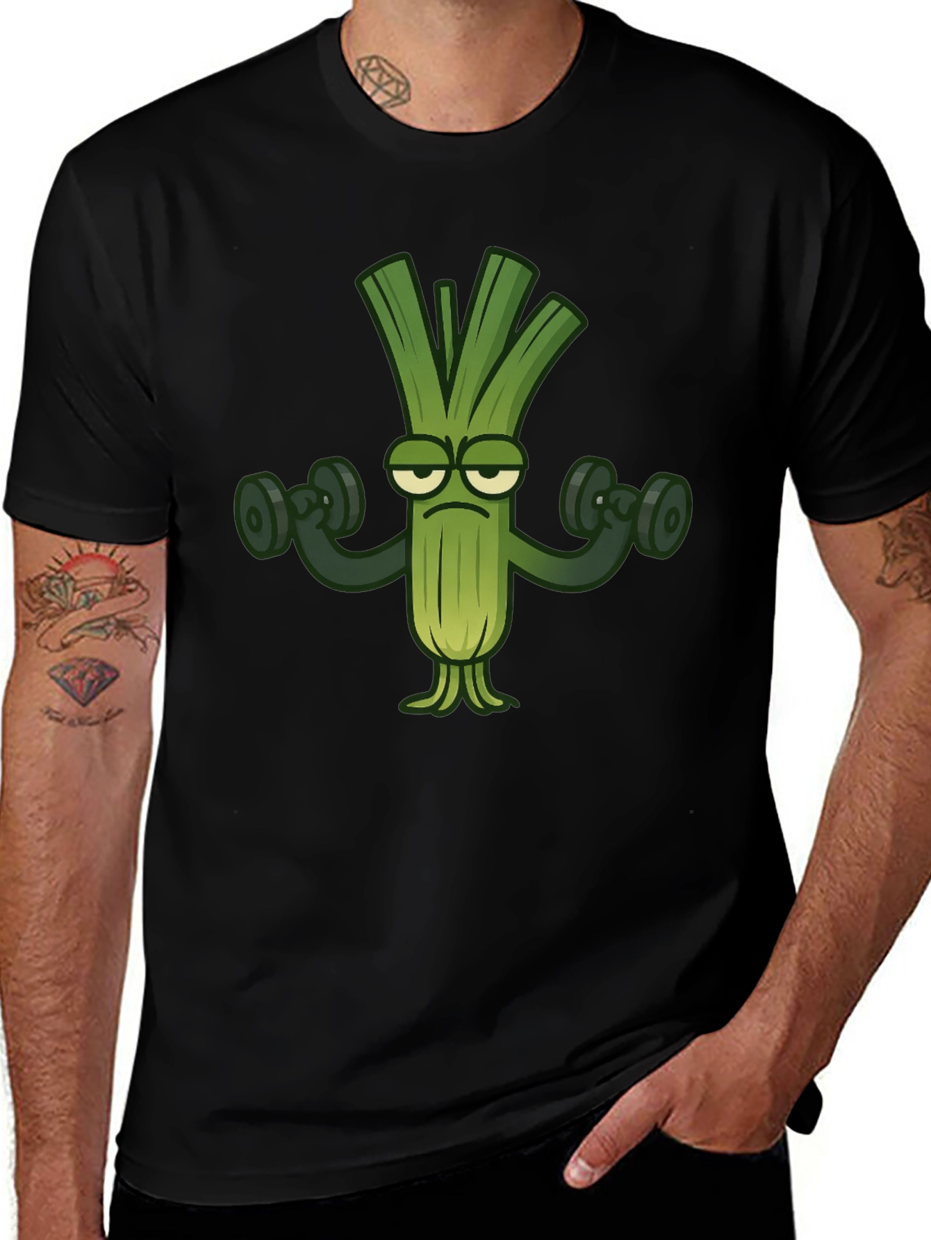 Funny Leek Lifting Weights T-Shirt