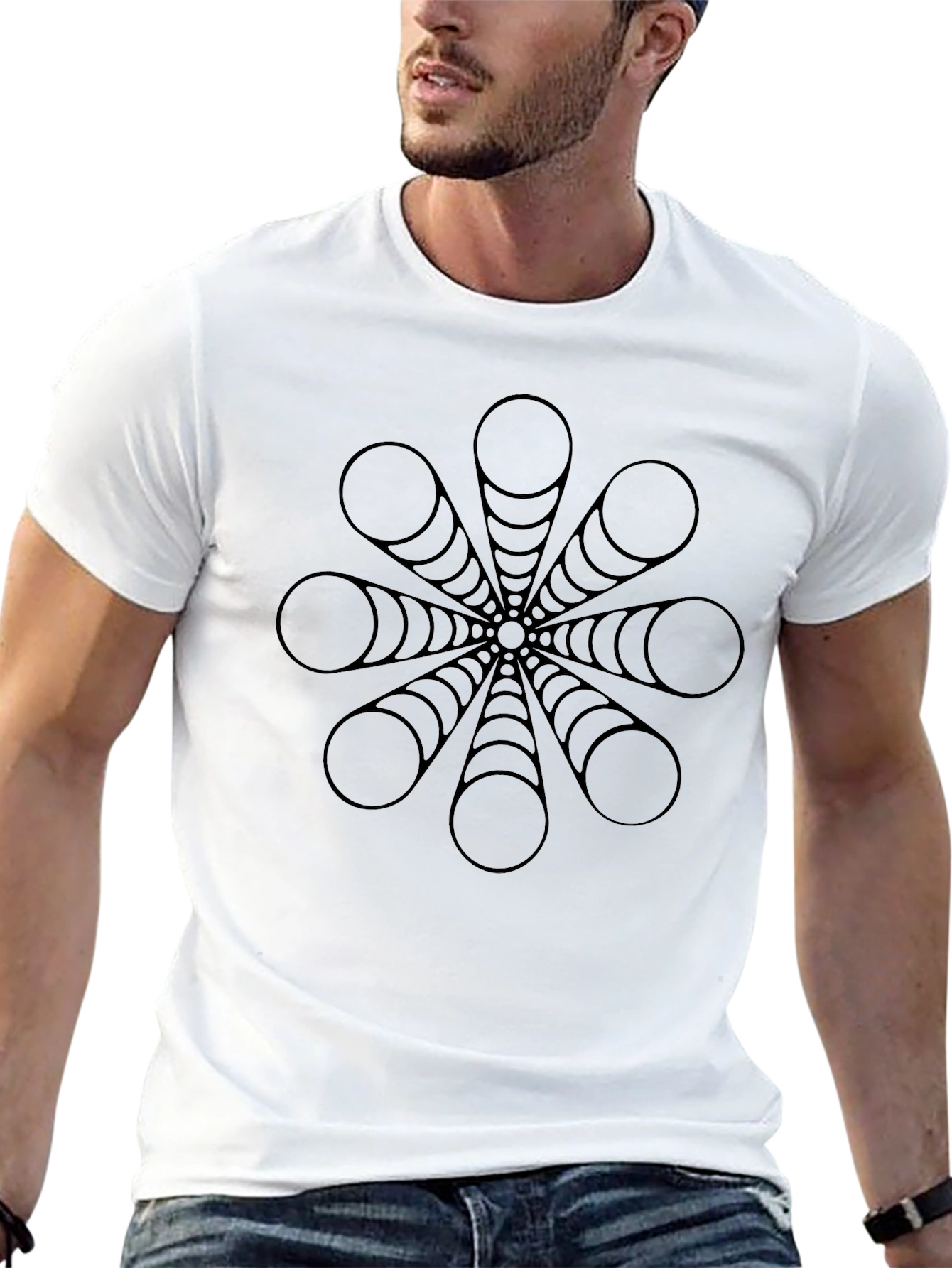 Geometric Circle Burst Design Black T-Shirt
