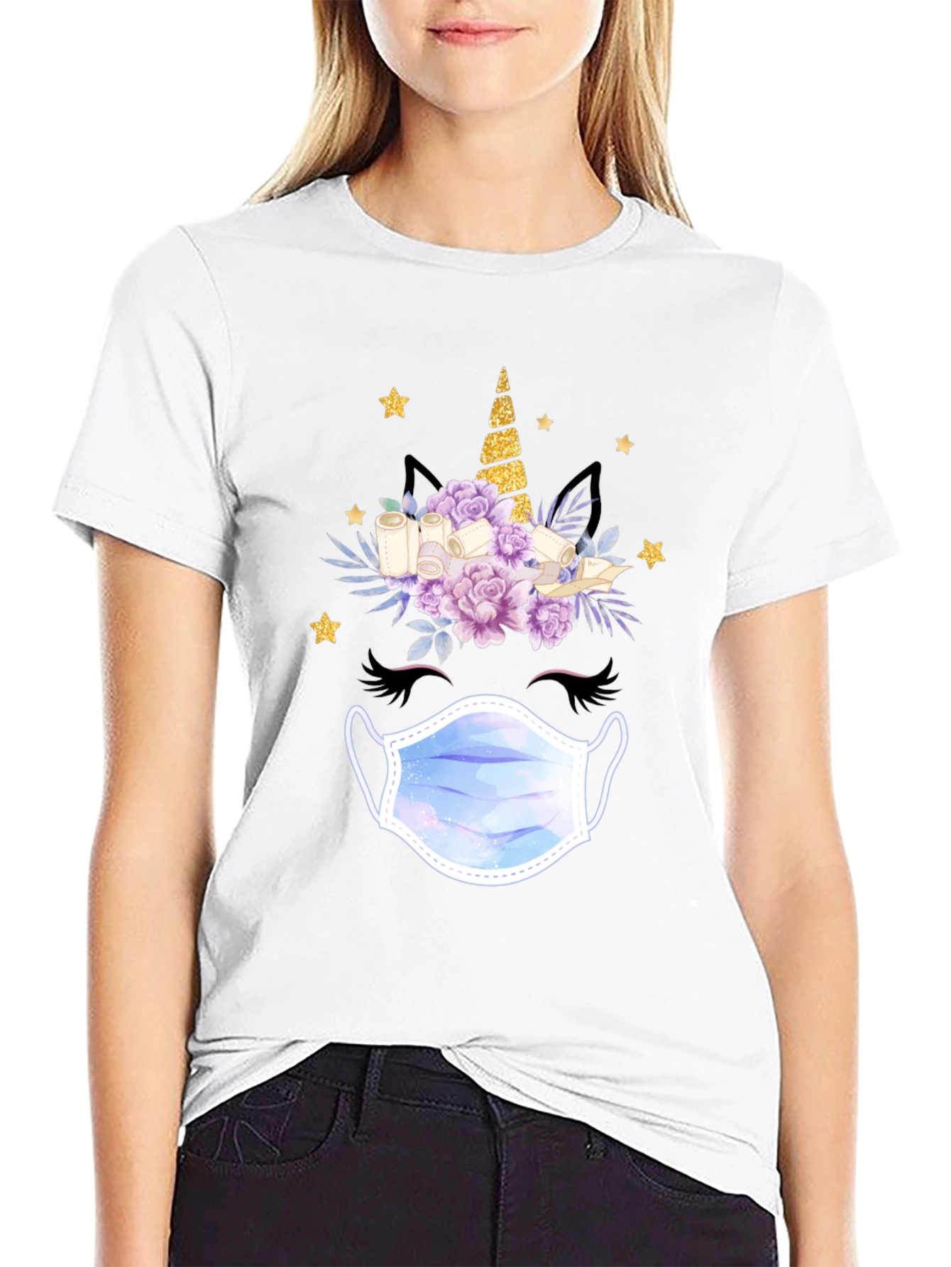Unicorn Face Mask T-Shirt Black