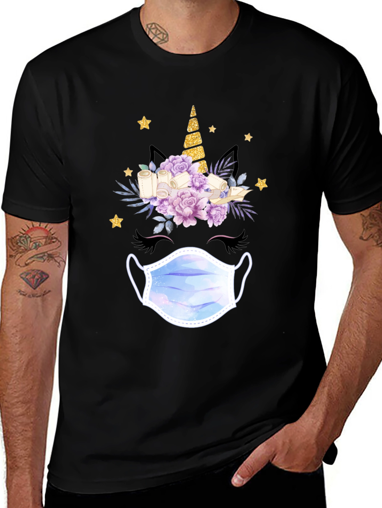 Unicorn Face Mask T-Shirt Black