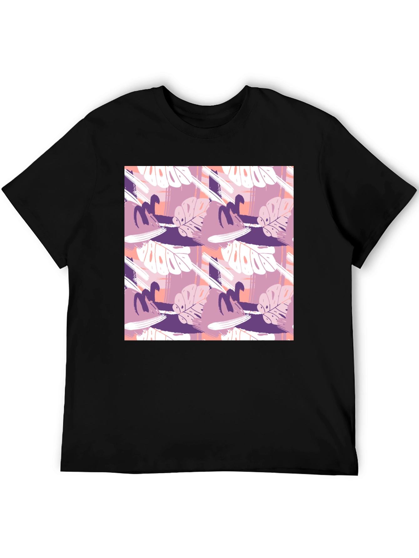 Modern Tropical Leaf Pattern Black T-Shirt
