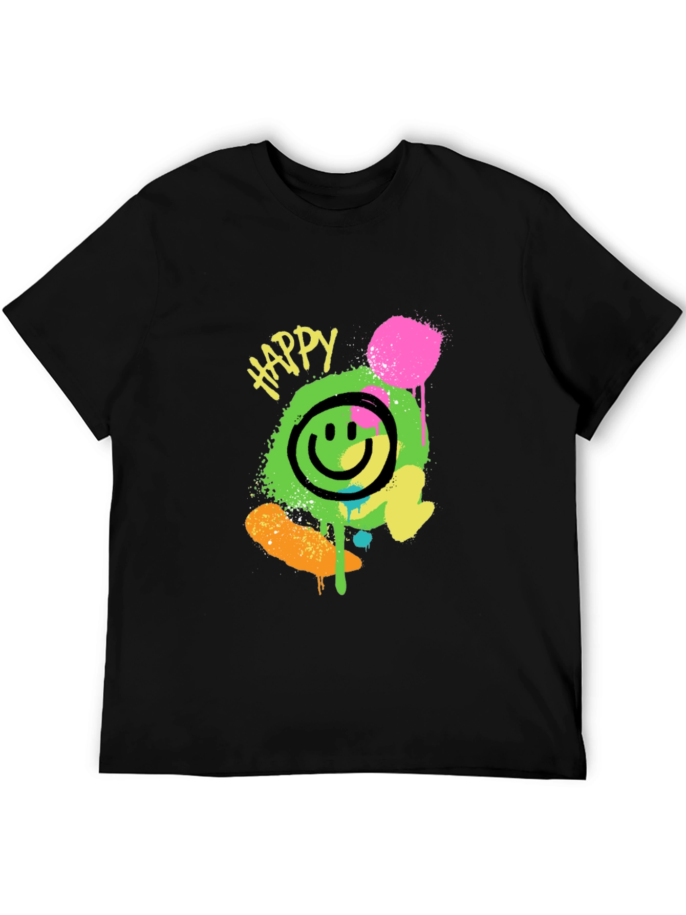 Happy Smiley Face Graphic Tee - Black