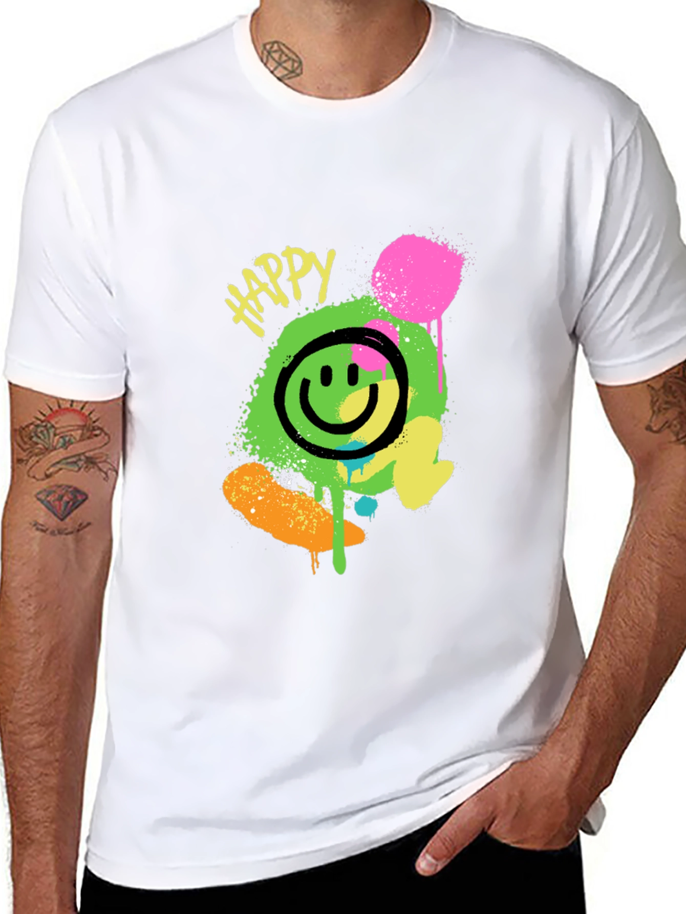 Happy Smiley Face Graphic Tee - Black