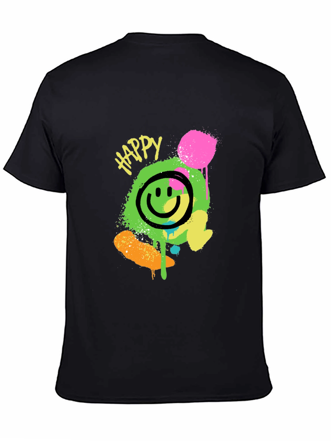Happy Smiley Face Graphic Tee - Black