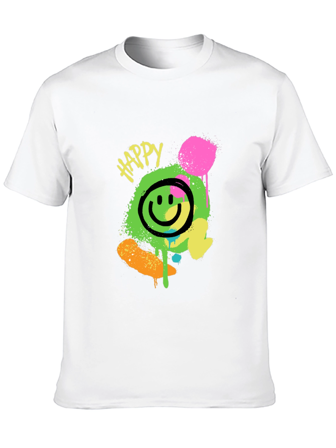 Happy Smiley Face Graphic Tee - Black