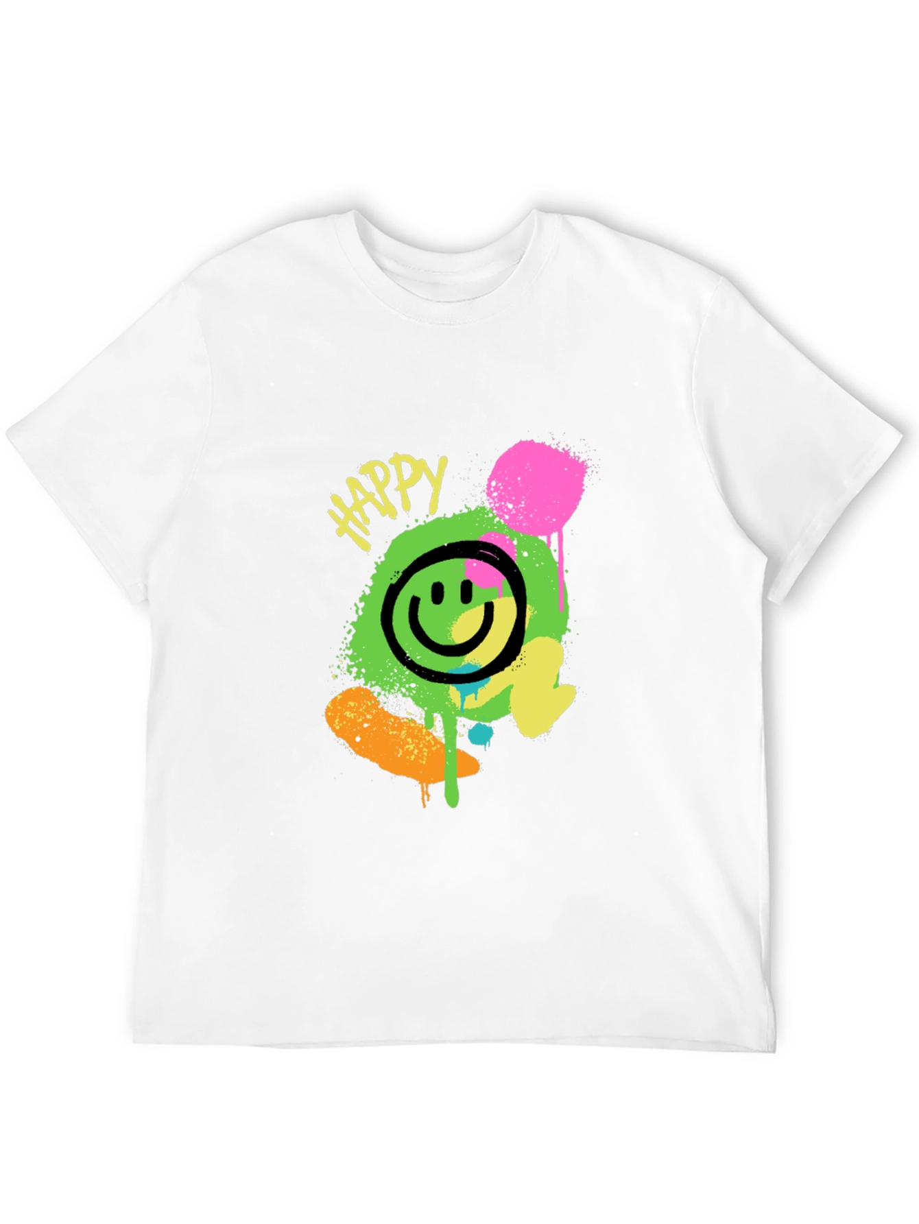 Happy Smiley Face Graphic Tee - Black
