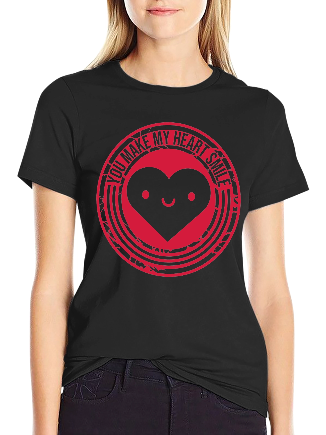 Heart Smile Graphic Tee - Black T-Shirt