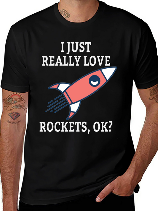 I Love Rockets Graphic Tee - Black Cotton T-Shirt
