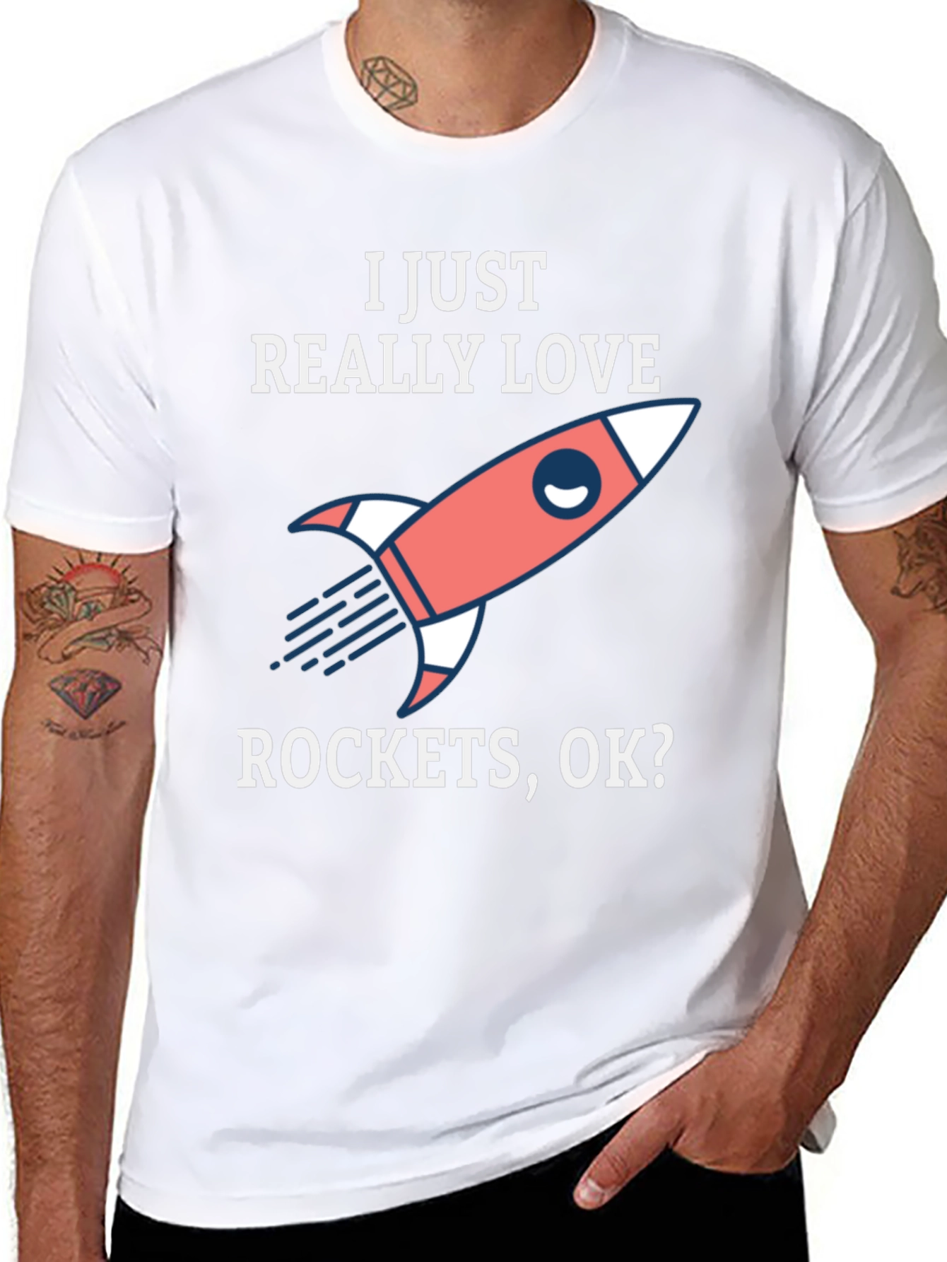 I Love Rockets Graphic Tee - Black Cotton T-Shirt