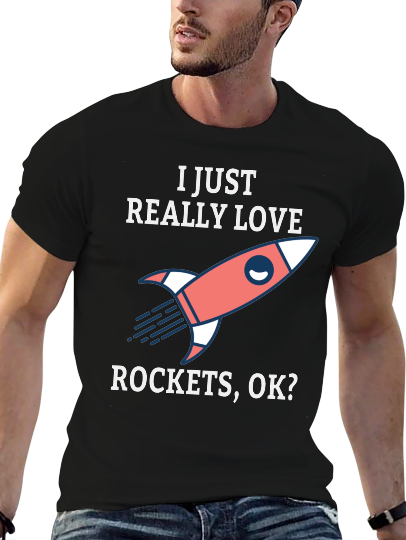 I Love Rockets Graphic Tee - Black Cotton T-Shirt