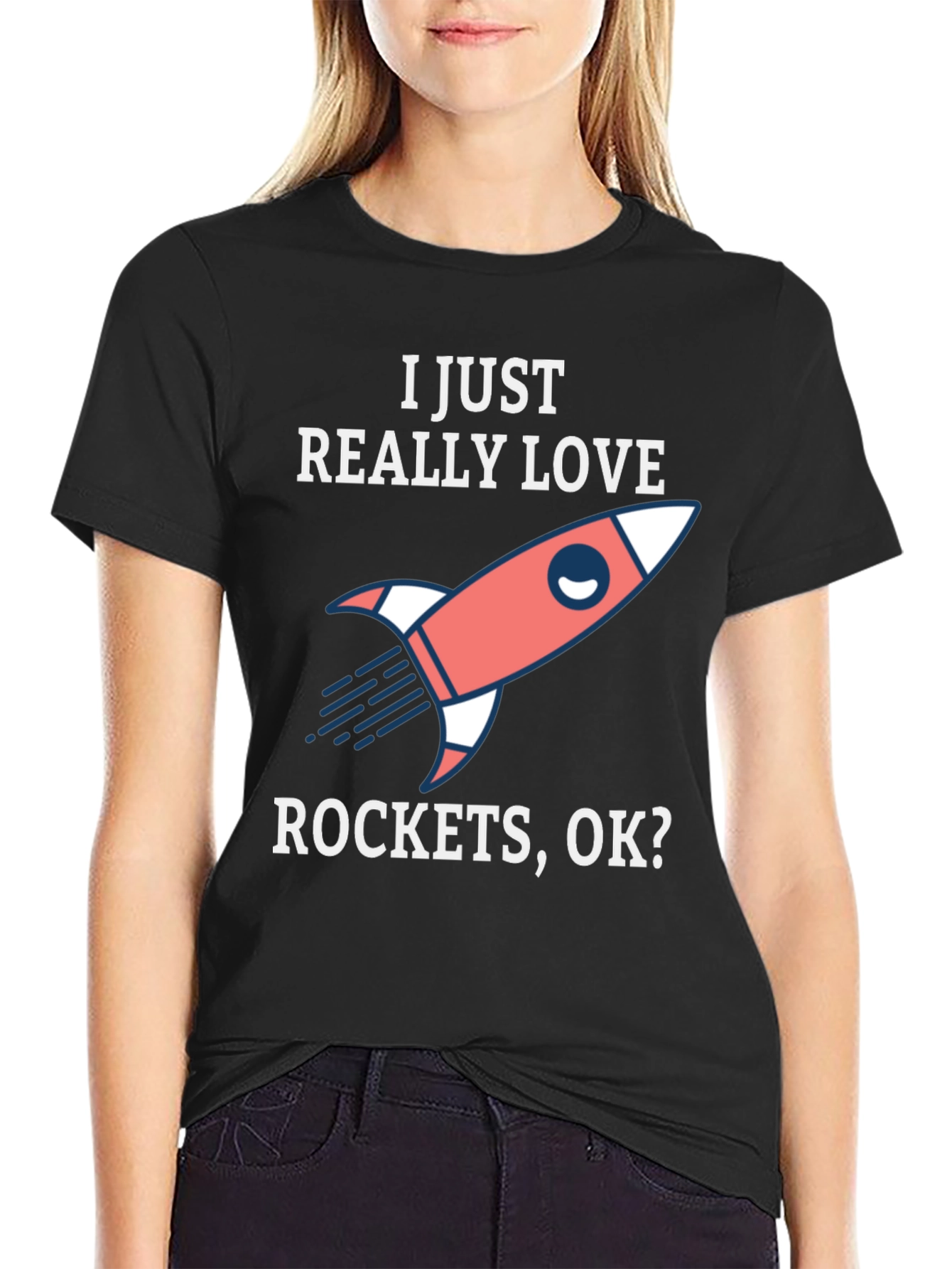I Love Rockets Graphic Tee - Black Cotton T-Shirt