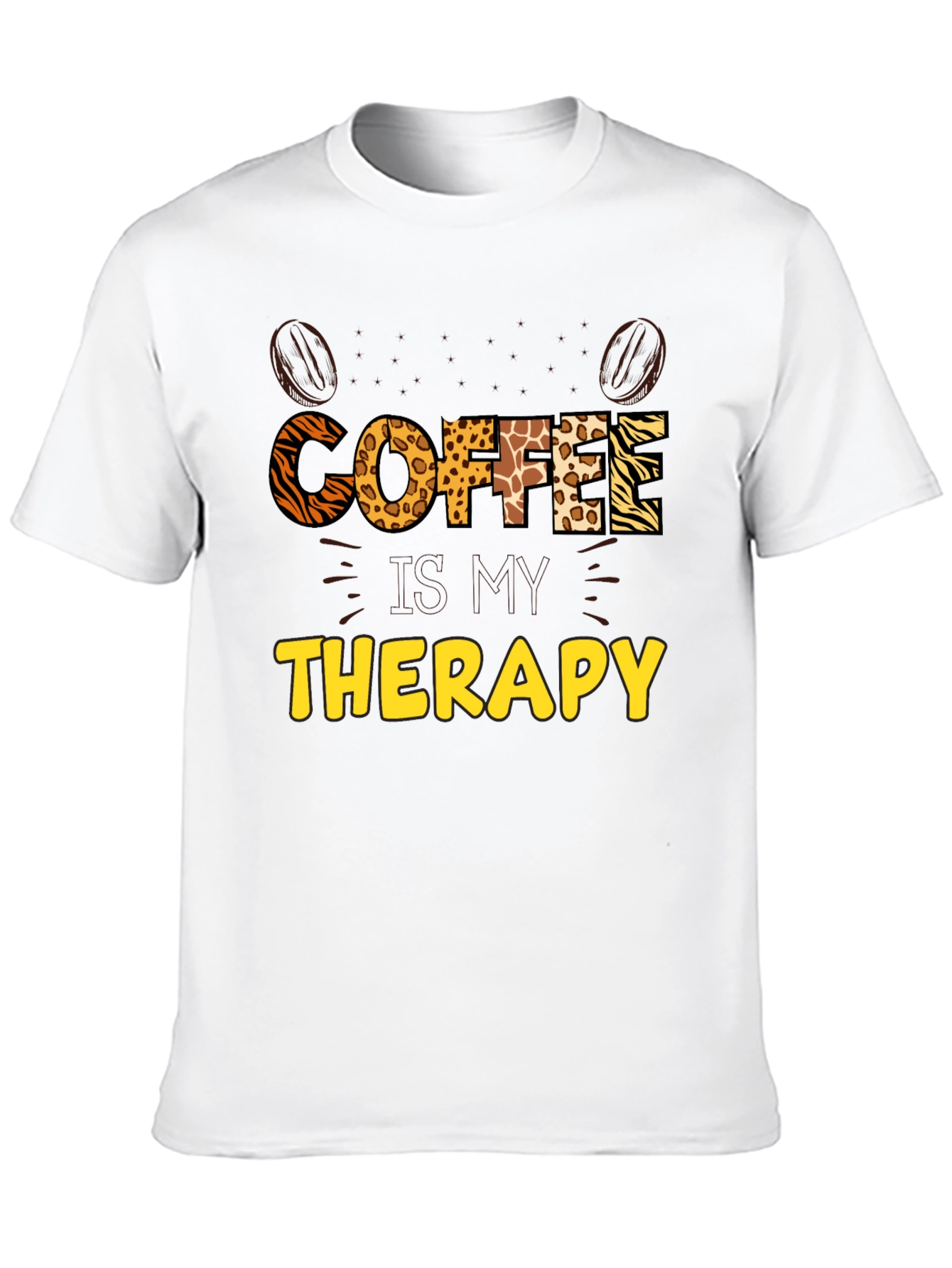 Coffee Therapy Graphic Tee - Animal Print Letters
