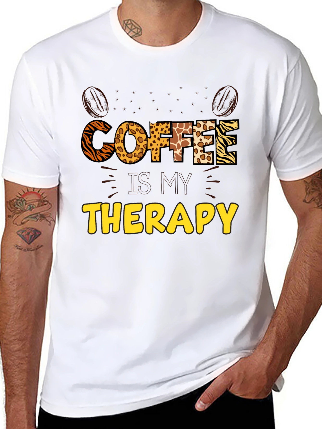 Coffee Therapy Graphic Tee - Animal Print Letters