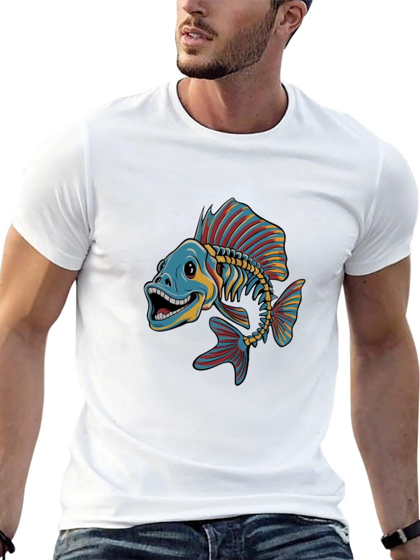 Cool Fishbone Graphic Tee - Black Cotton Shirt