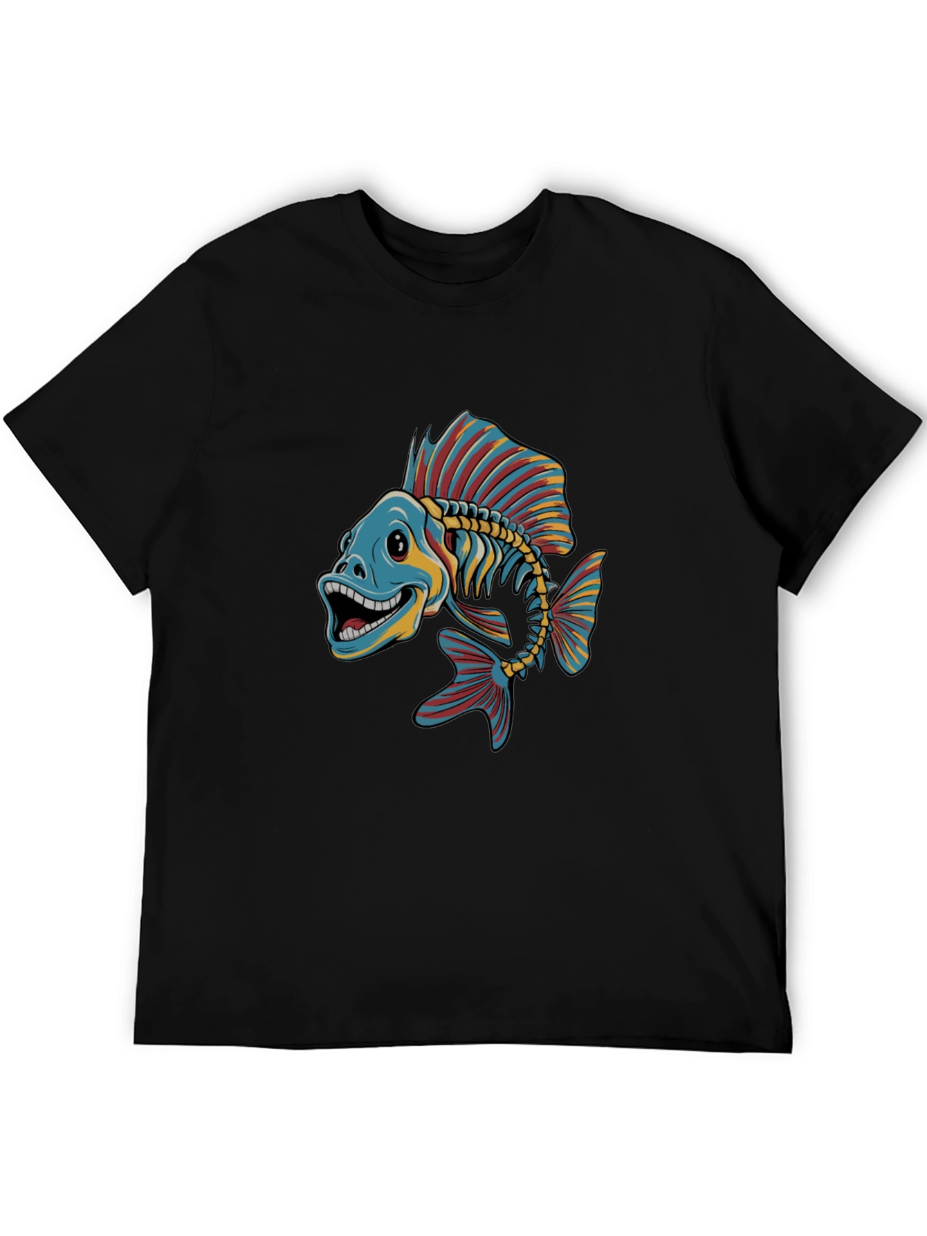 Cool Fishbone Graphic Tee - Black Cotton Shirt