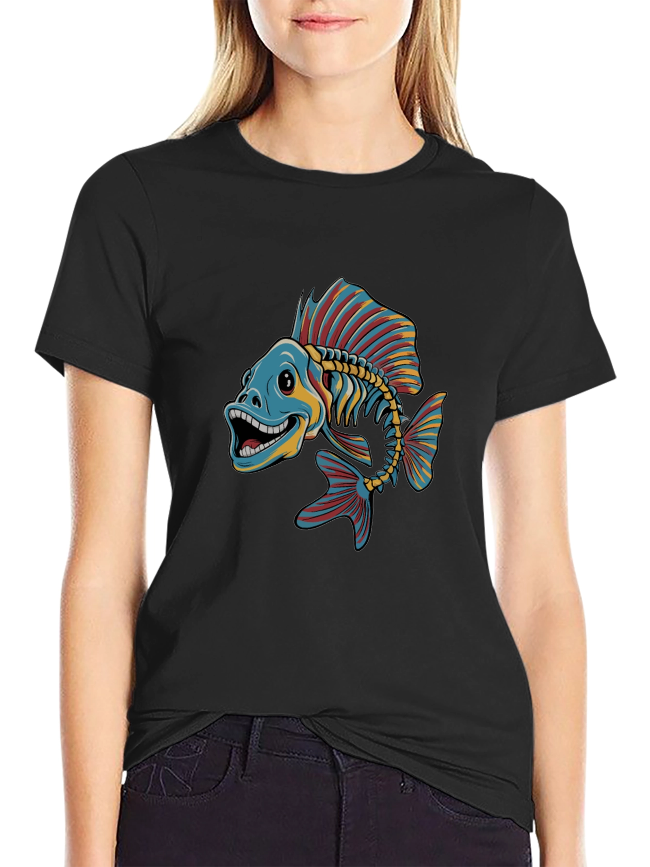 Cool Fishbone Graphic Tee - Black Cotton Shirt