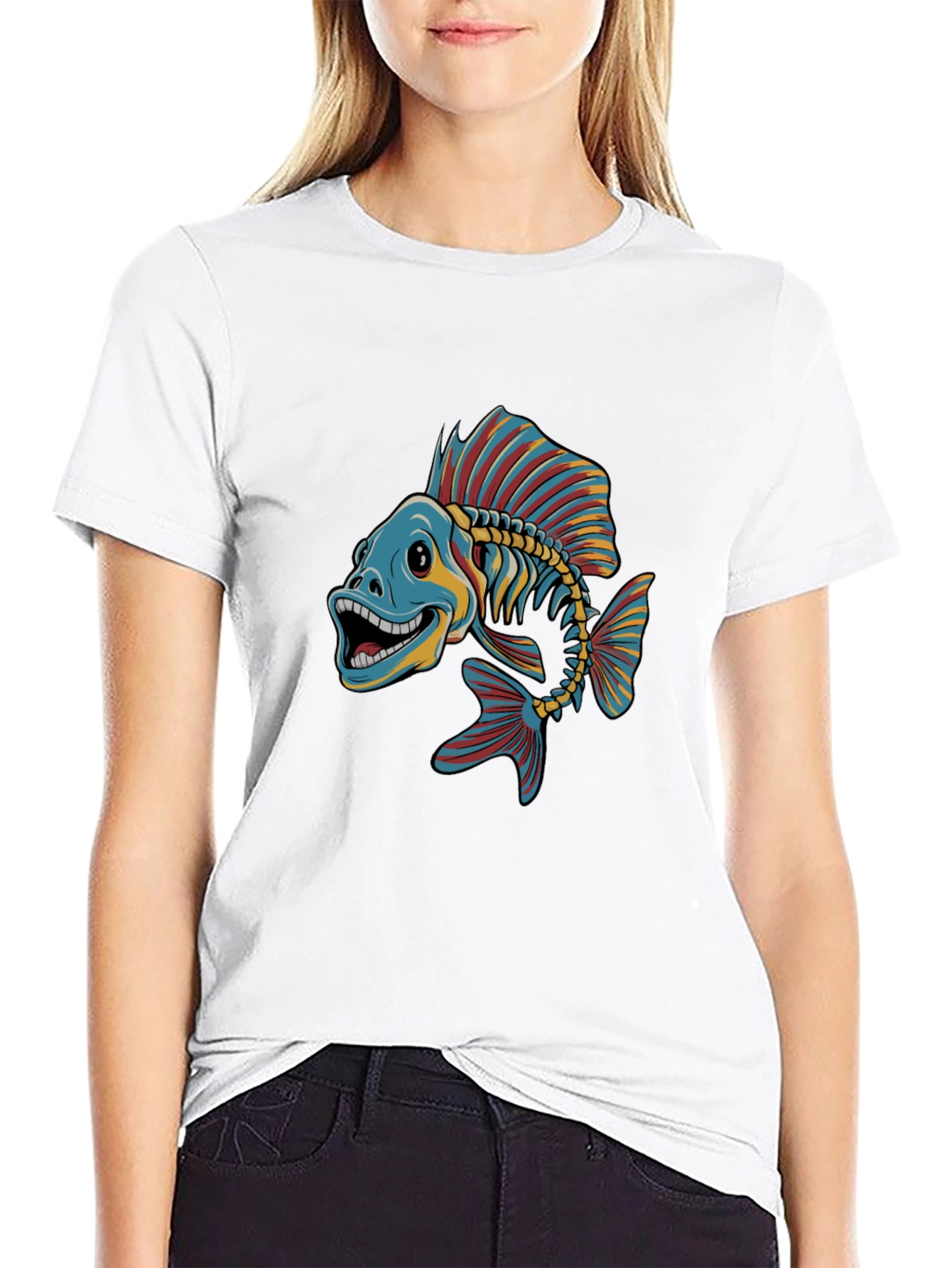 Cool Fishbone Graphic Tee - Black Cotton Shirt