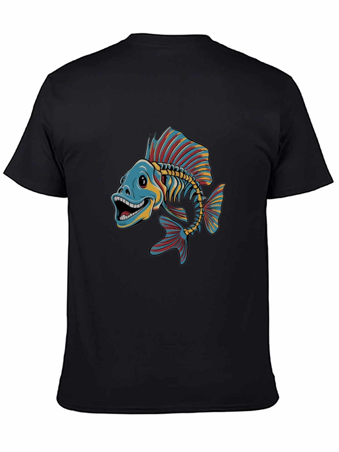 Cool Fishbone Graphic Tee - Black Cotton Shirt