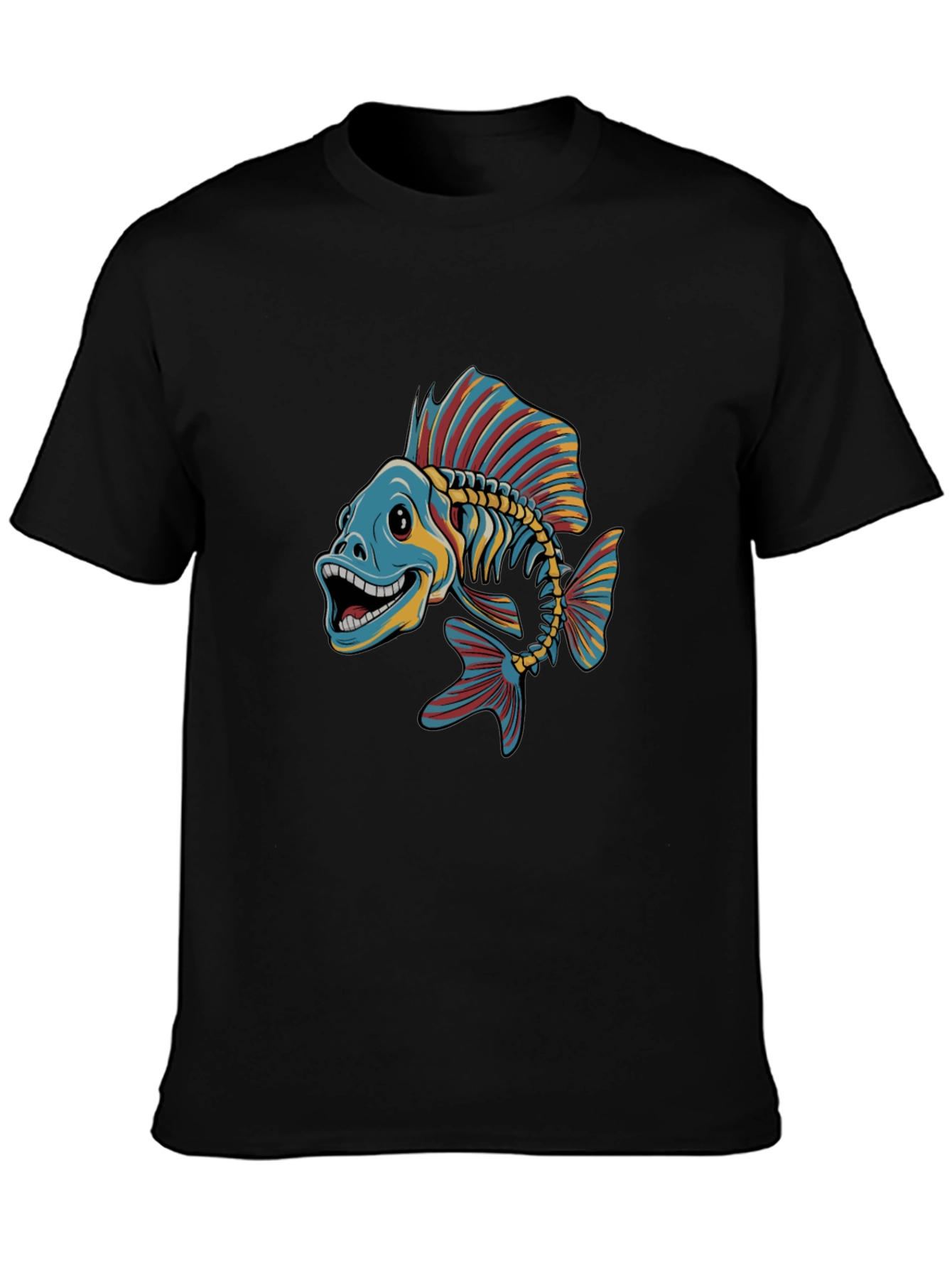 Cool Fishbone Graphic Tee - Black Cotton Shirt
