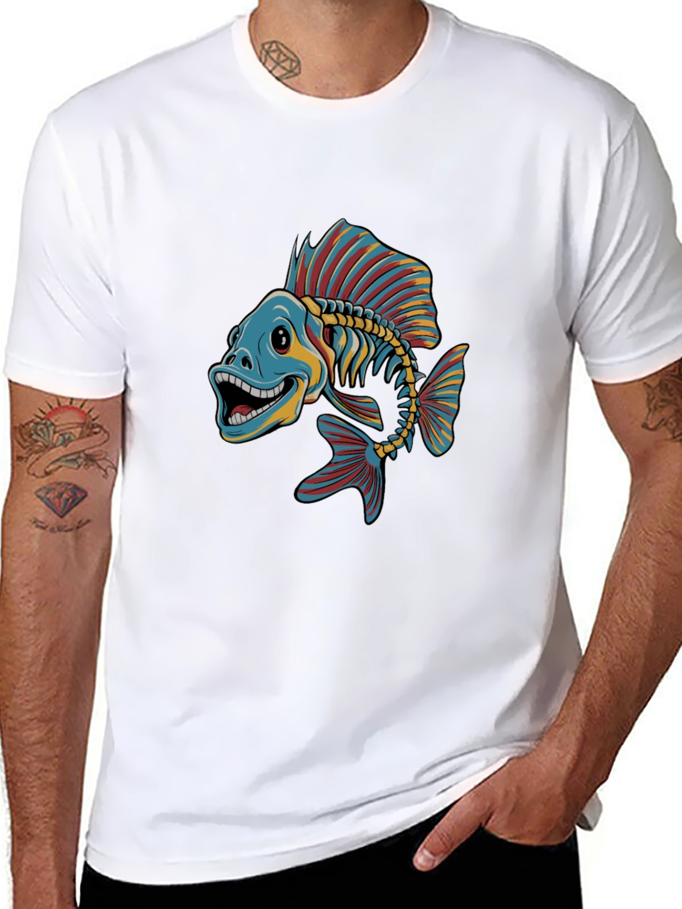 Cool Fishbone Graphic Tee - Black Cotton Shirt