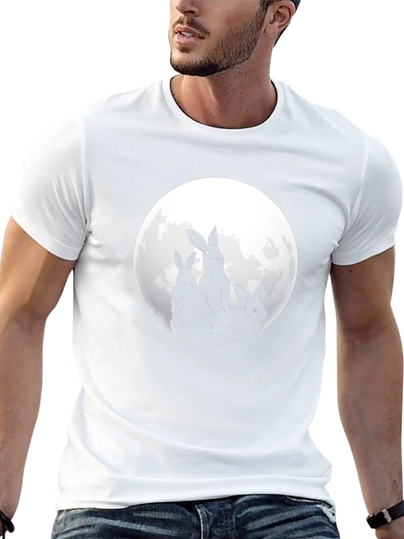 Rabbit Moon Graphic Tee - Black Cotton T-Shirt
