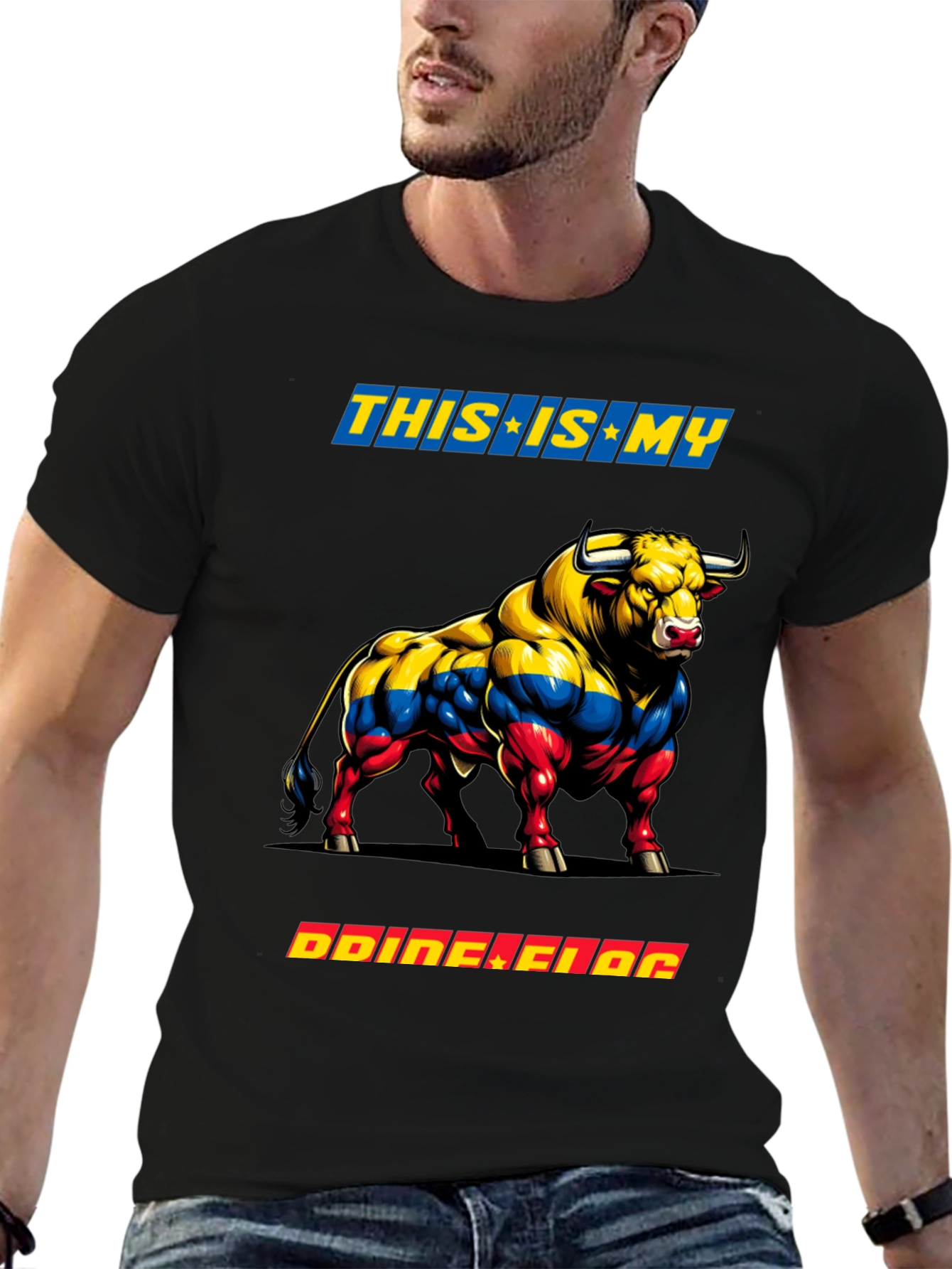 Colombian Flag Bull Graphic Tee
