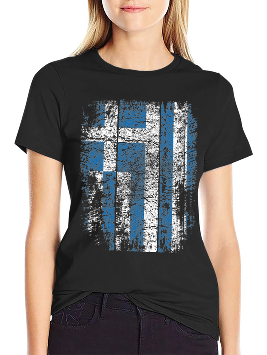 Greek Flag Distressed Graphic T-Shirt