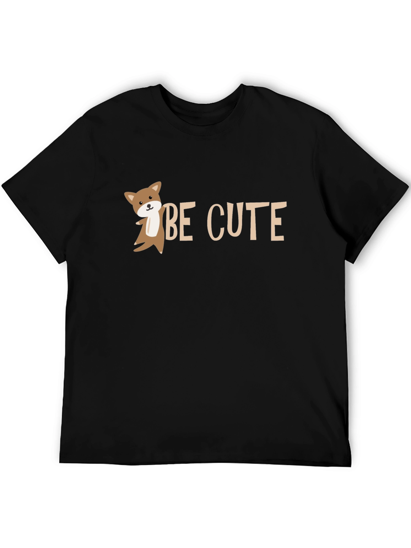 Be Cute Black T-Shirt with Cartoon Fox Design