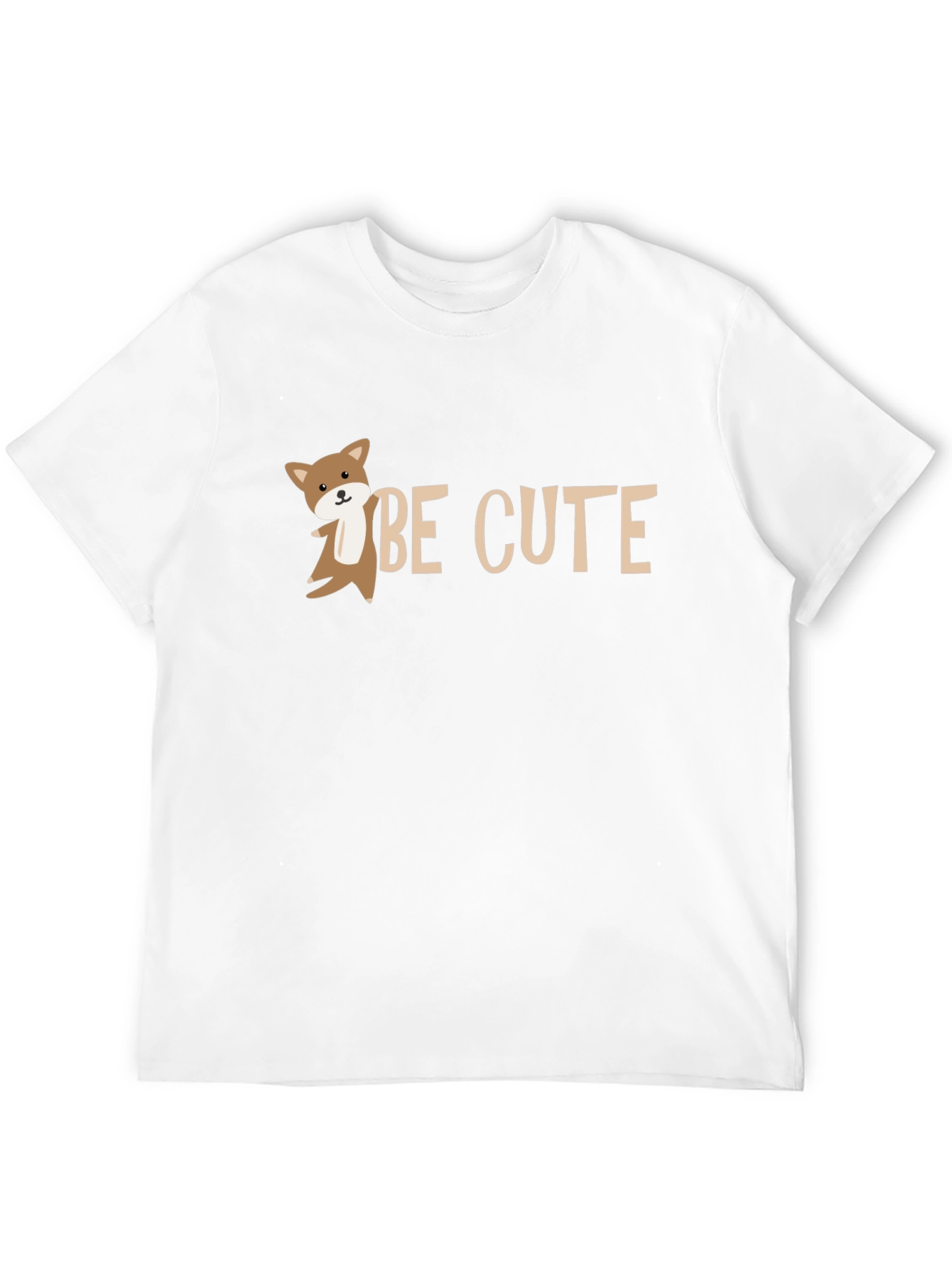 Be Cute Black T-Shirt with Cartoon Fox Design