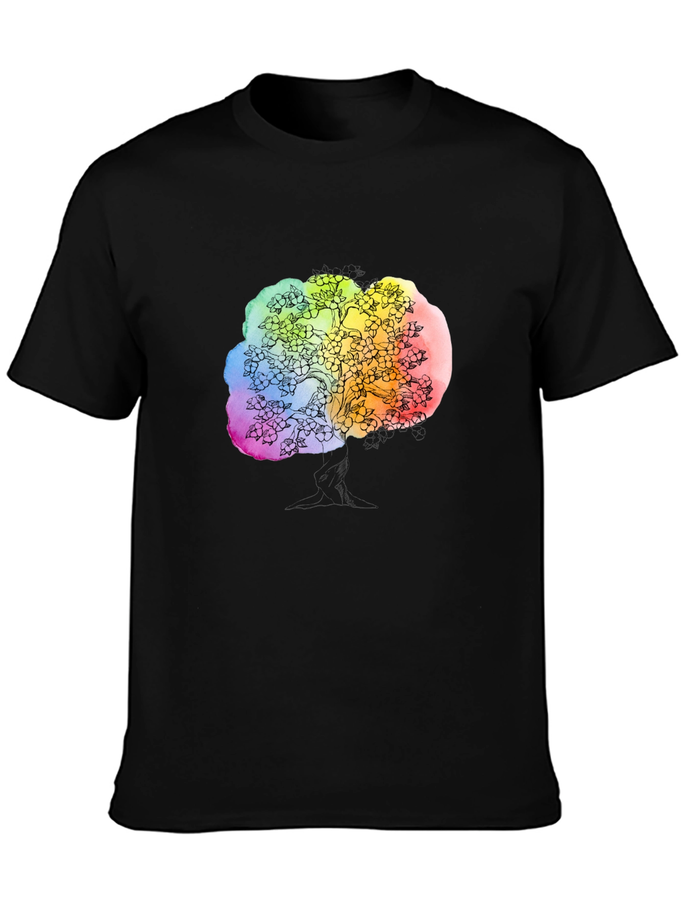 Rainbow Tree Graphic Black T-Shirt