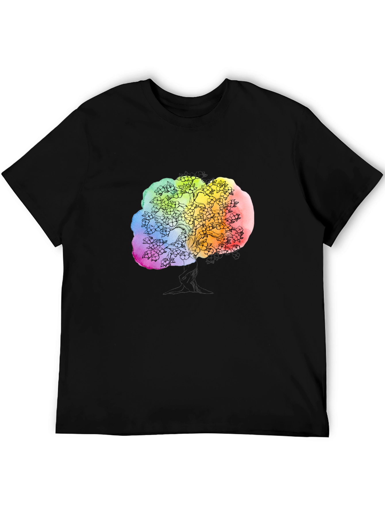Rainbow Tree Graphic Black T-Shirt