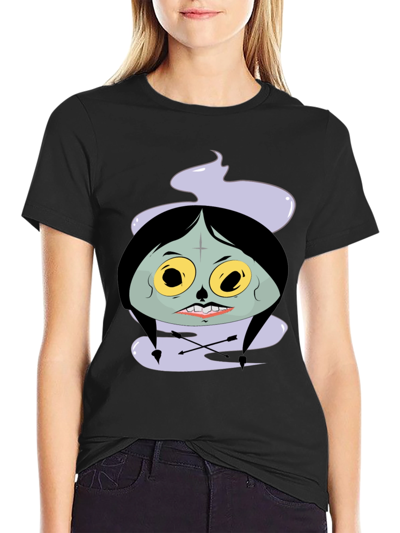 Spooky Cartoon Graphic Tee - Black