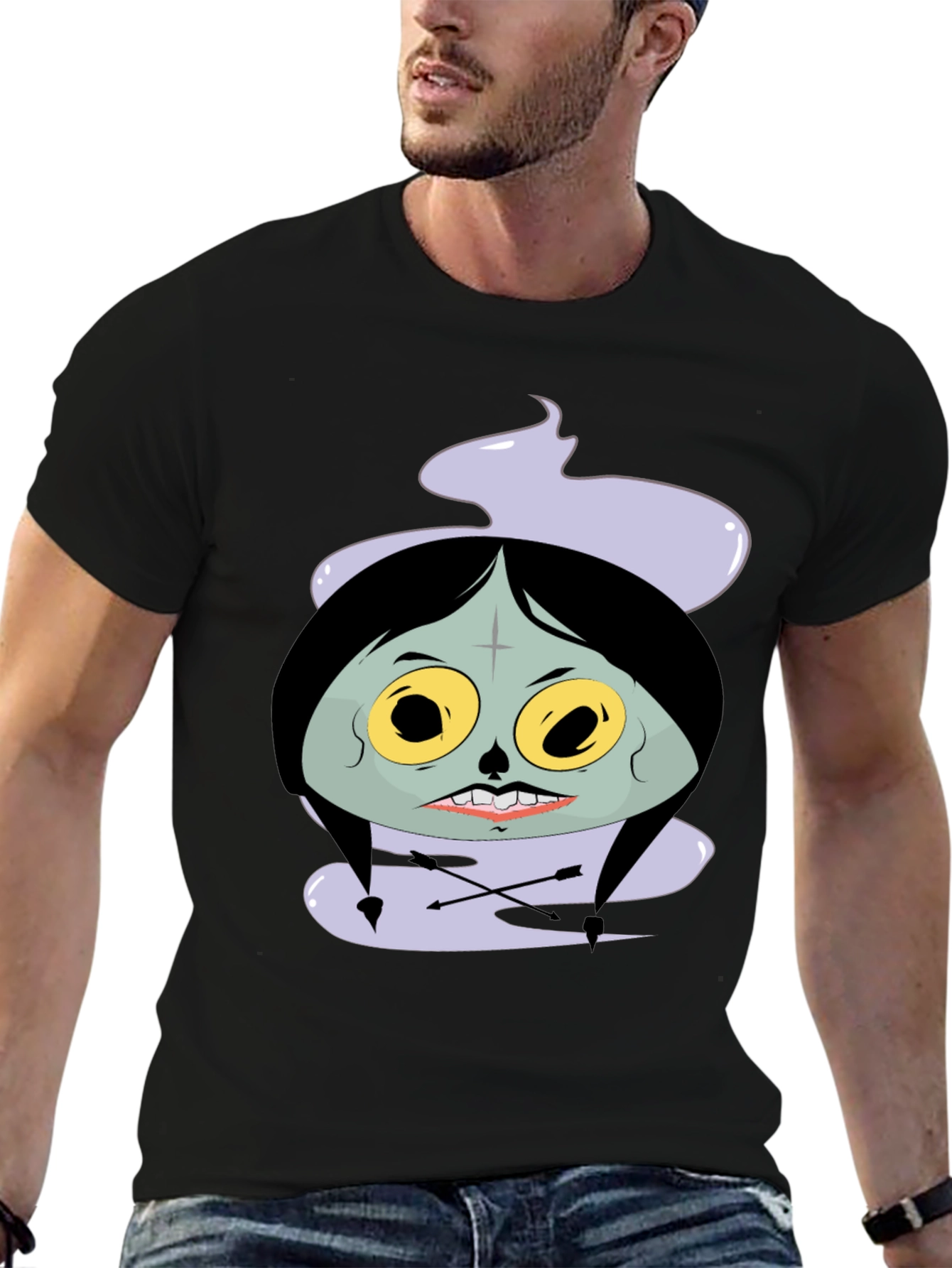 Spooky Cartoon Graphic Tee - Black