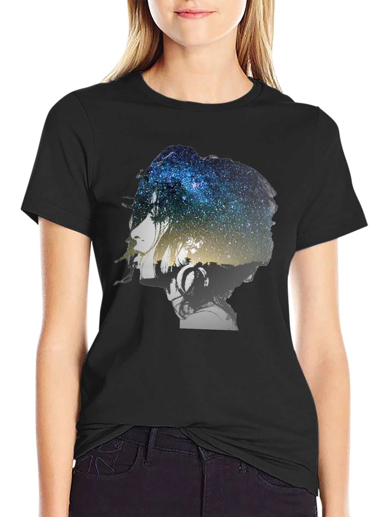 Galaxy Woman Graphic Tee - Stylish Black T-Shirt