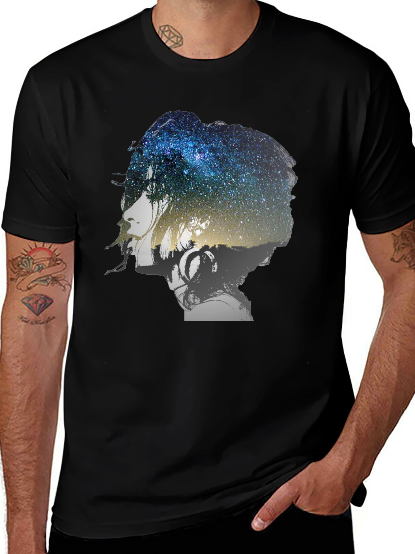 Galaxy Woman Graphic Tee - Stylish Black T-Shirt