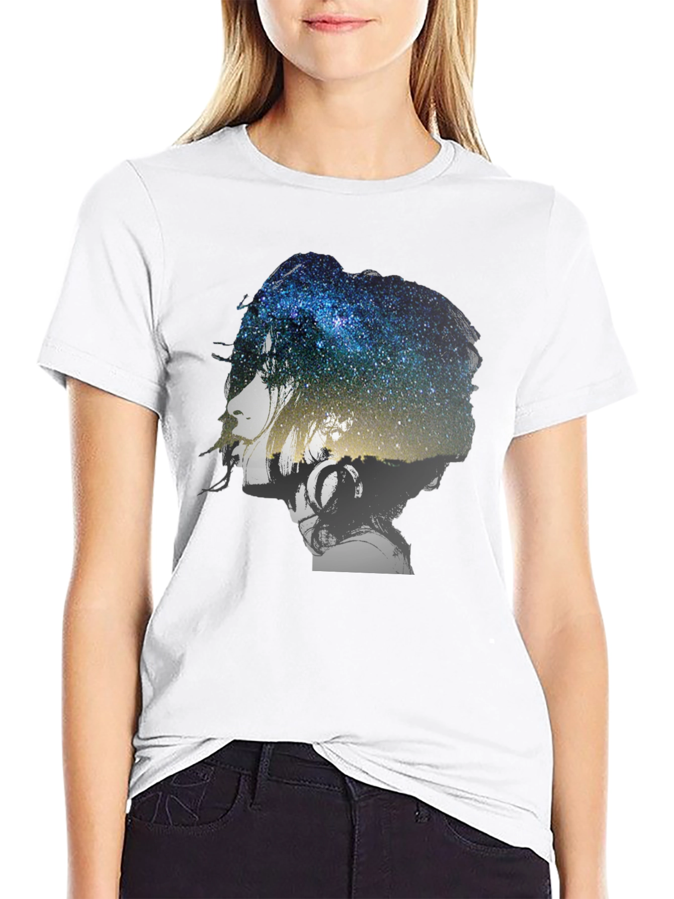 Galaxy Woman Graphic Tee - Stylish Black T-Shirt