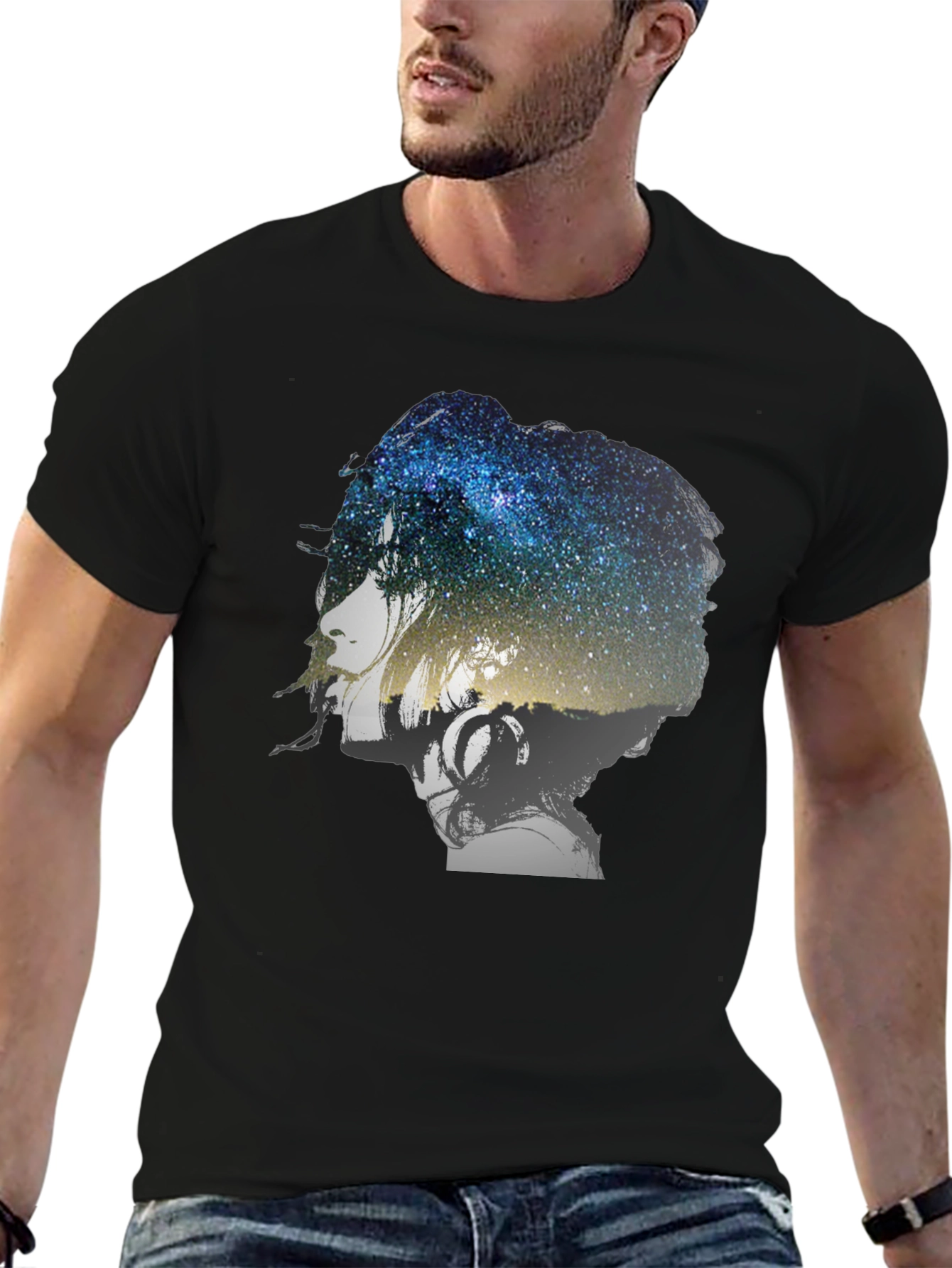 Galaxy Woman Graphic Tee - Stylish Black T-Shirt