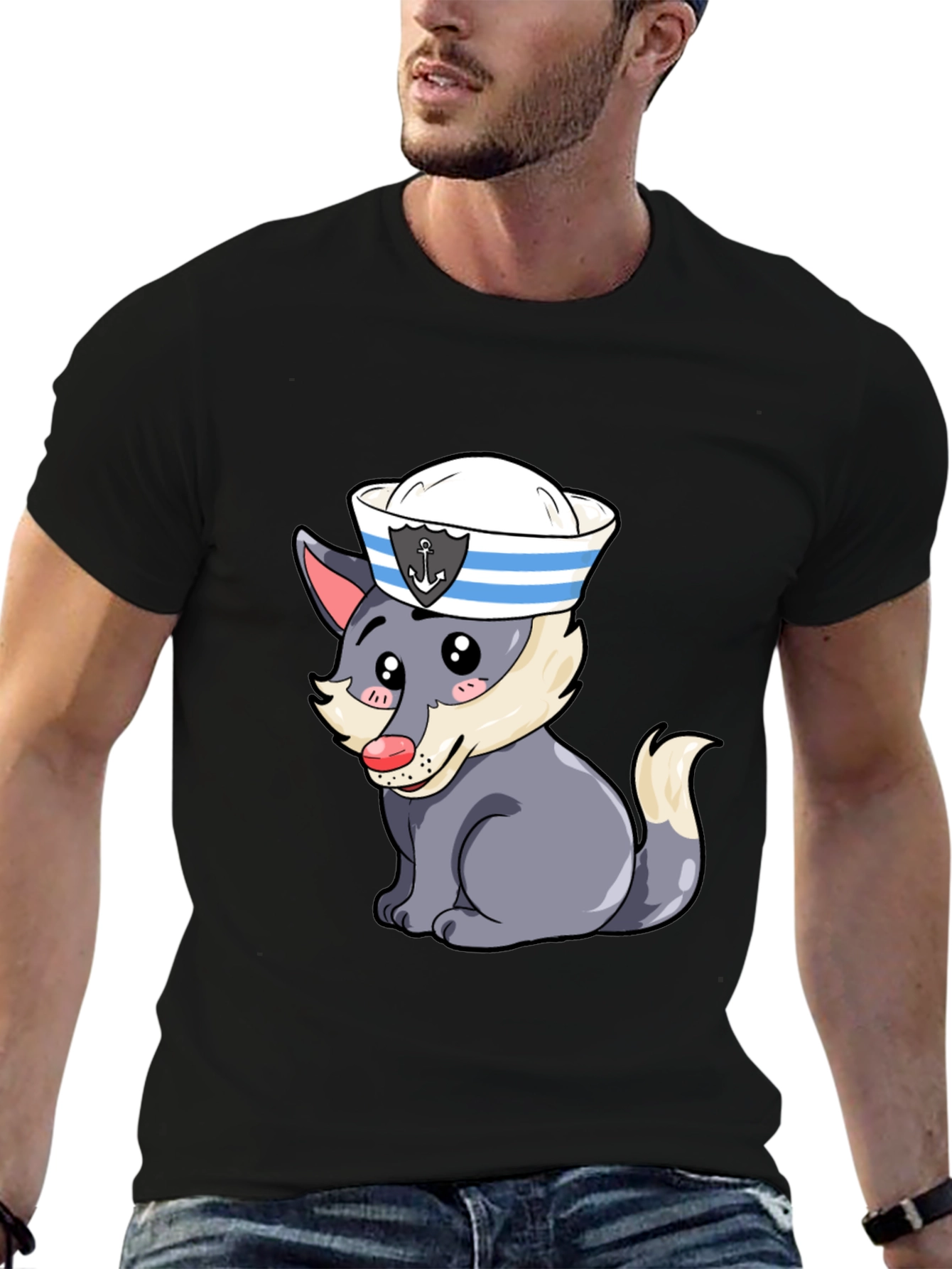 Cartoon Sailor Wolf Graphic Tee