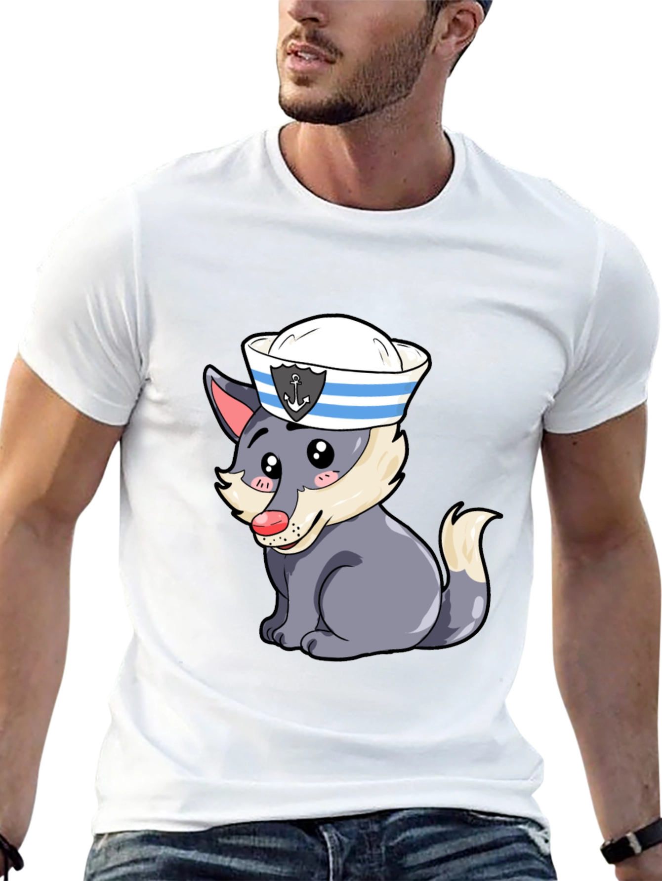 Cartoon Sailor Wolf Graphic Tee
