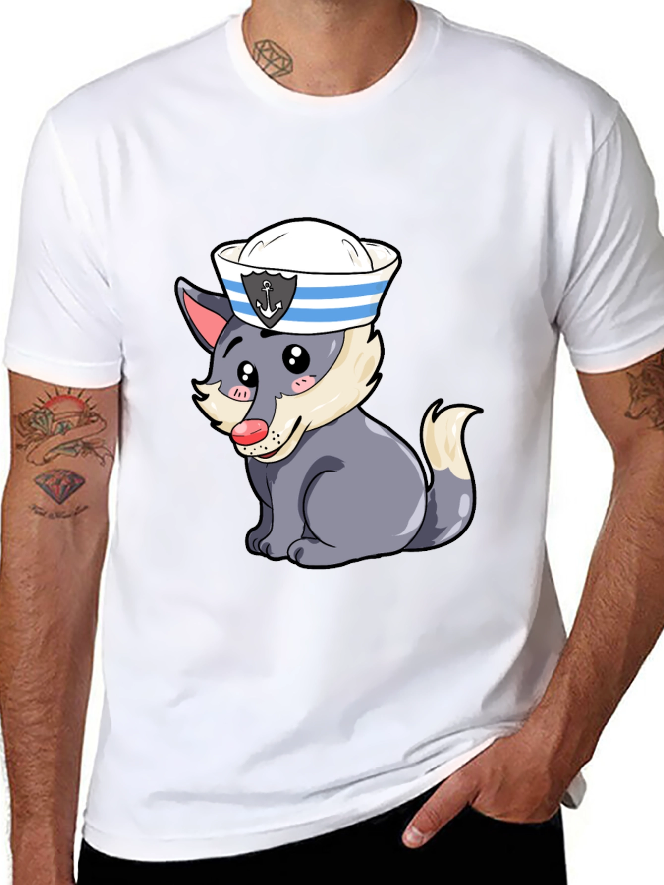 Cartoon Sailor Wolf Graphic Tee