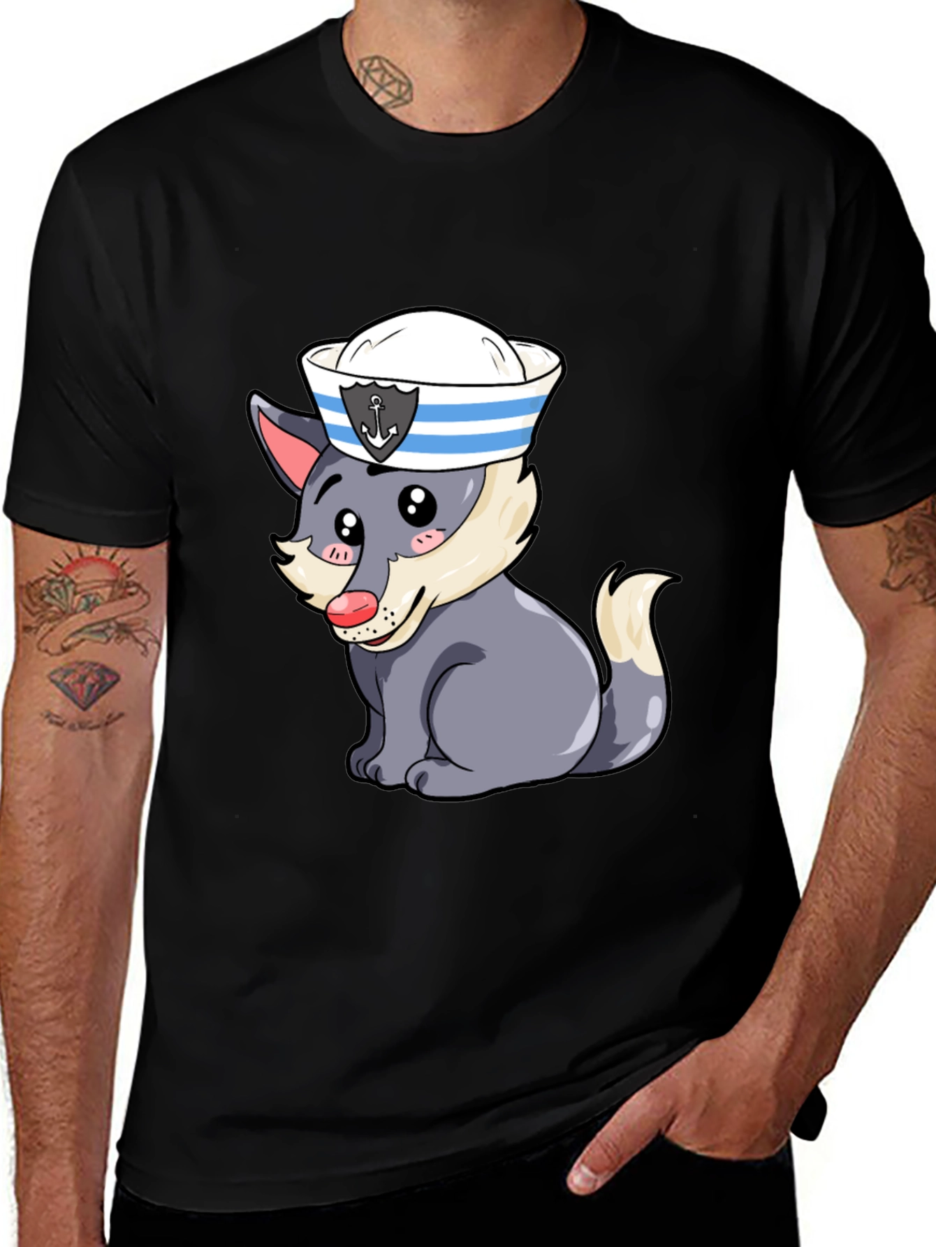 Cartoon Sailor Wolf Graphic Tee