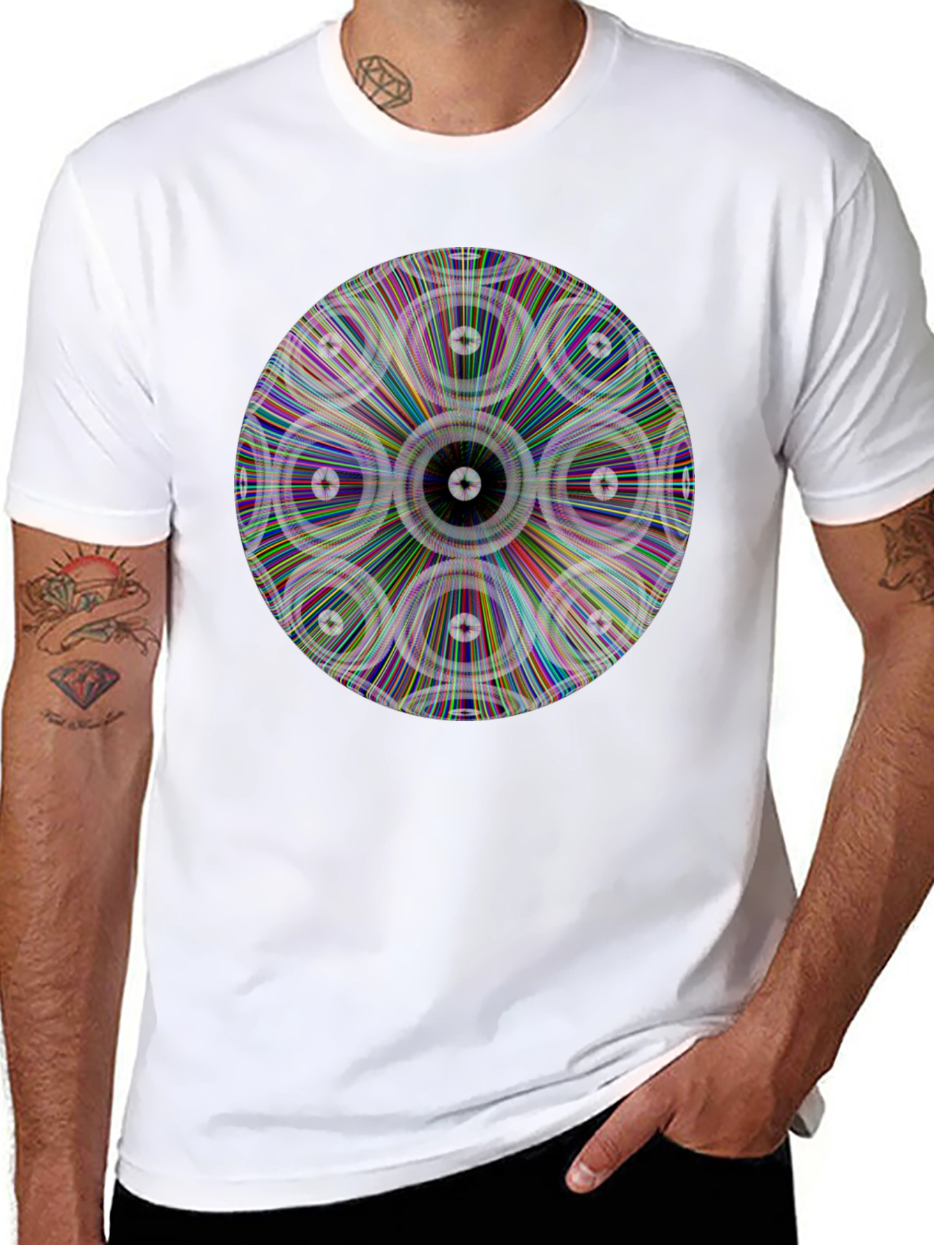 Psychedelic Circle Graphic Print Black T-Shirt