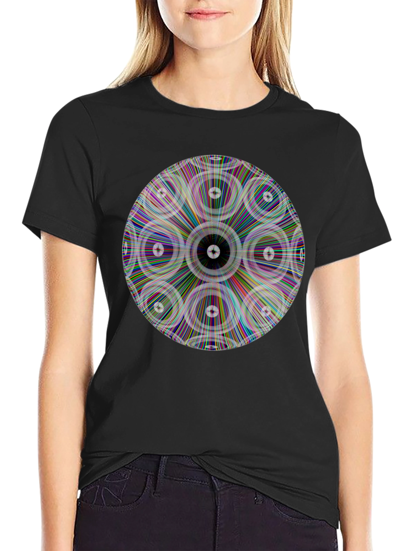 Psychedelic Circle Graphic Print Black T-Shirt