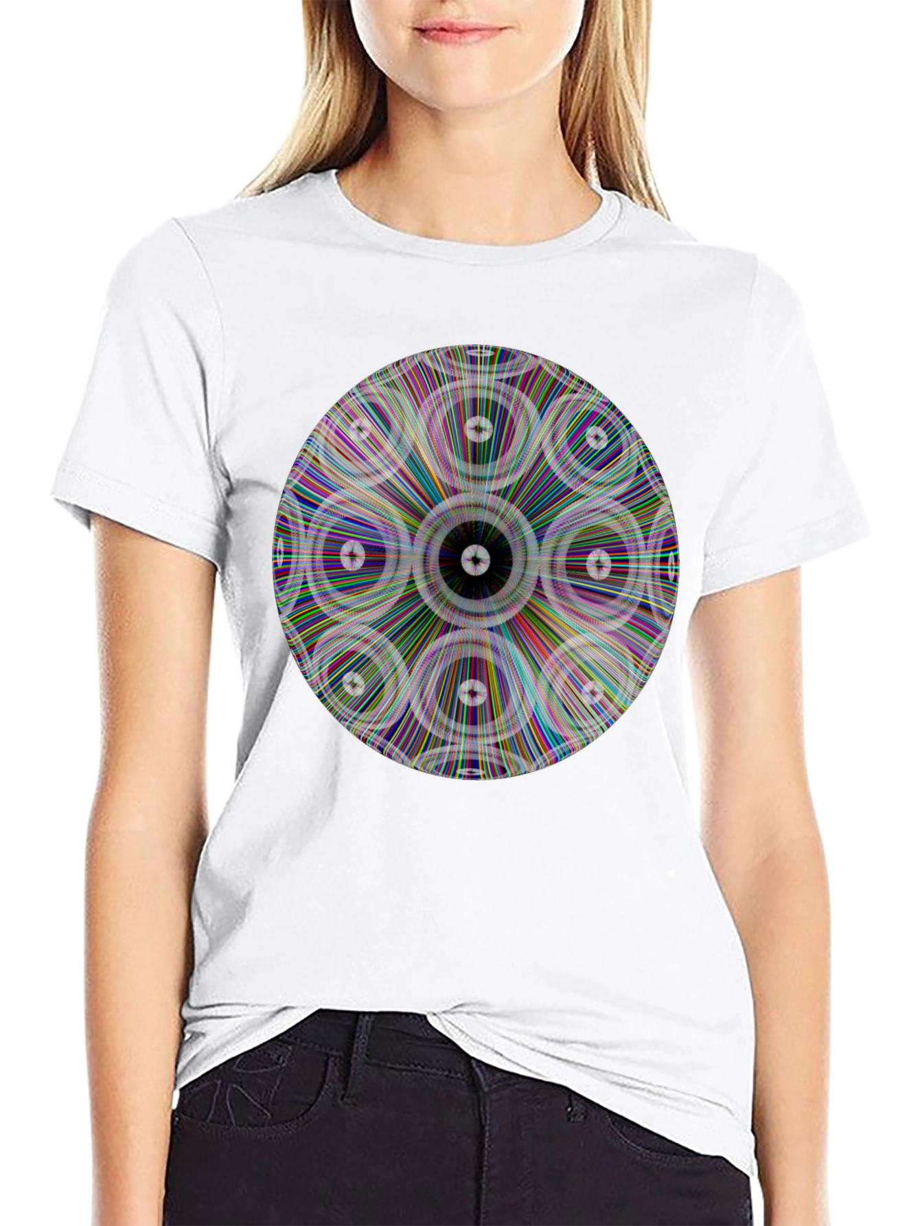 Psychedelic Circle Graphic Print Black T-Shirt