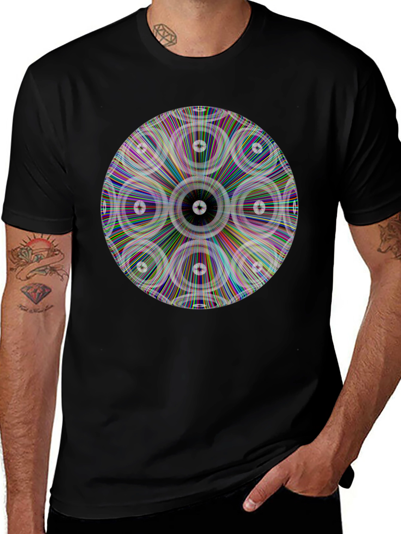 Psychedelic Circle Graphic Print Black T-Shirt