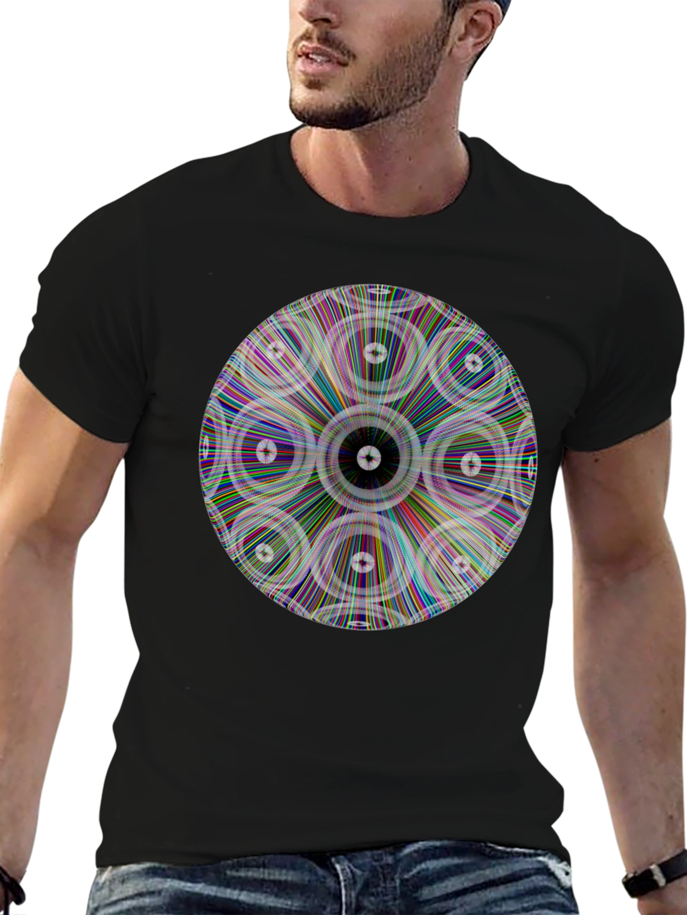 Psychedelic Circle Graphic Print Black T-Shirt