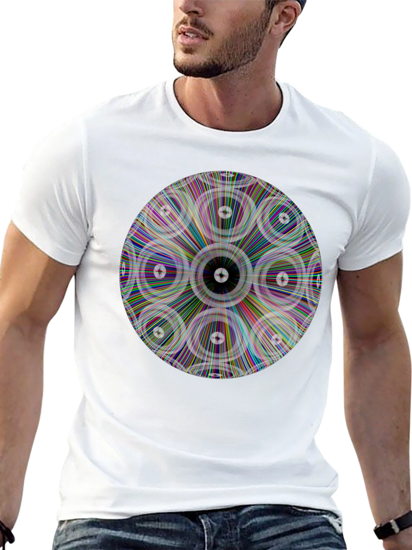 Psychedelic Circle Graphic Print Black T-Shirt