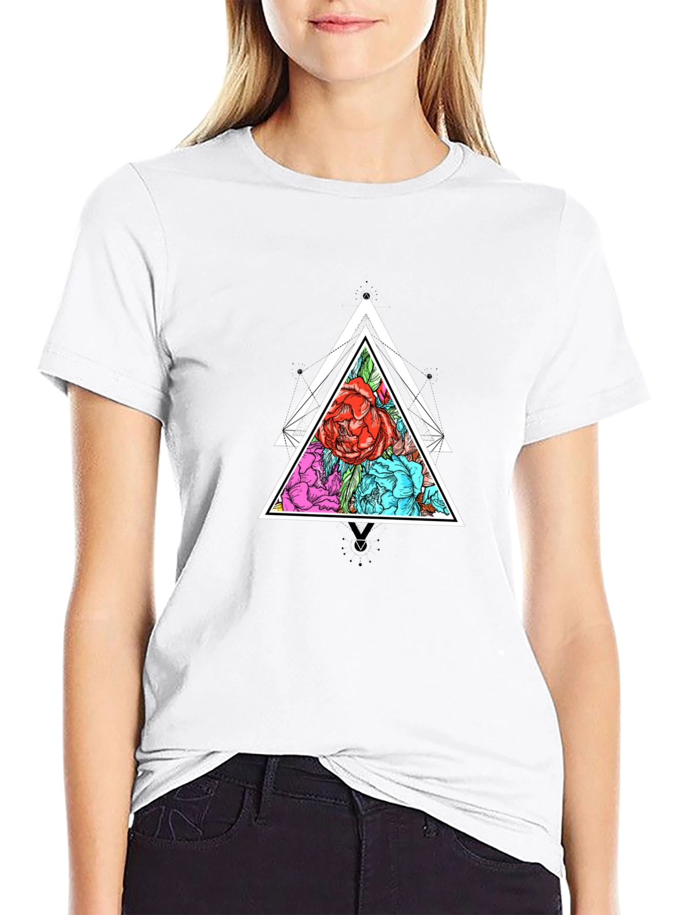 Geometric Floral Triangle Graphic Tee